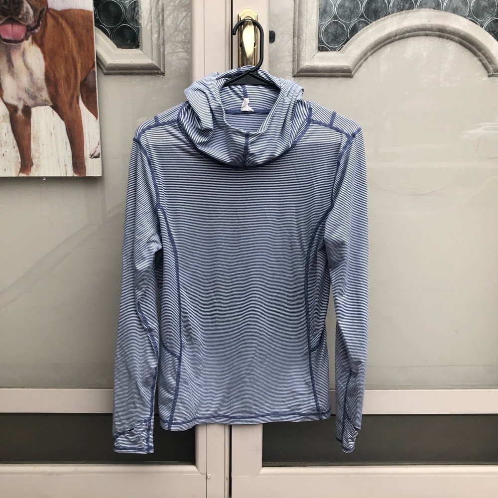DANSKIN NOW Striped Popover Thumbhole Hoodie with Mock Turtleneck (S/4-6)